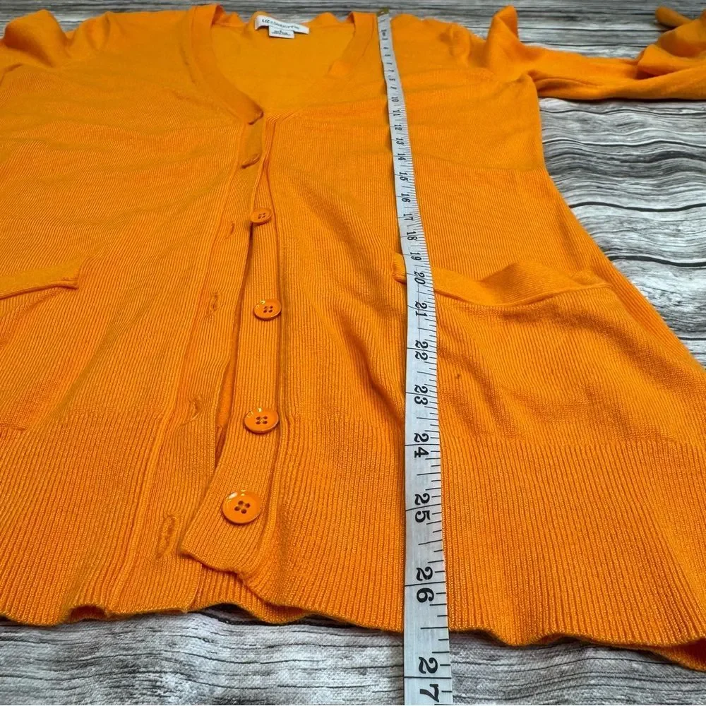 Liz Claiborne Women Long Cardigan Small Golden Orange Button Front Tunic Sweater